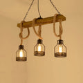 Lustre Industriel Arsène Rivage en Corde de Chanvre et Bois — Type A sans ampoule