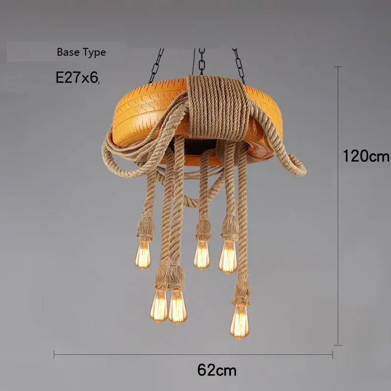 Suspension Industrielle Madeleine Brume en Corde de Chanvre — MODÈLE O / Sans ampoule E27 ; MODÈLE O / Avoir une ampoule E27
