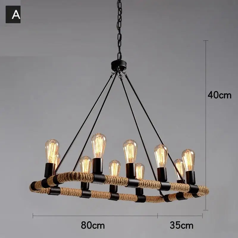 Suspension Industrielle Madeleine Brume en Corde de Chanvre — MODÈLE D / Avoir une ampoule E27 ; MODÈLE D / Sans ampoule E27