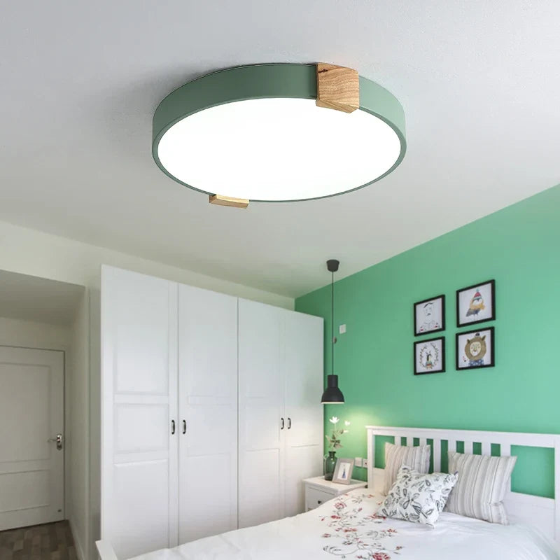 Plafonnier — LED rond nordique en fer et bois décoratif créatif