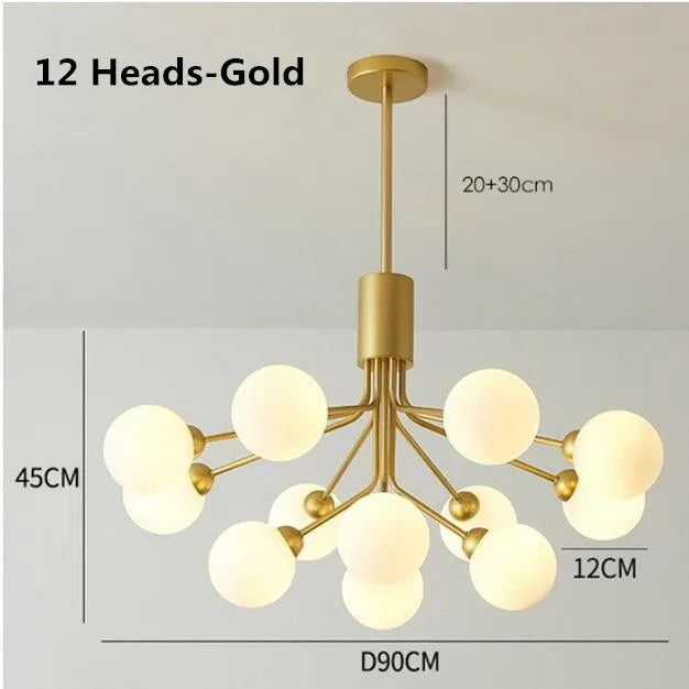 Lustre — Boule de verre nordique LED or luxe chambre cuisine lampe magique haricot Apiales lustres pour salle à manger café éclairage