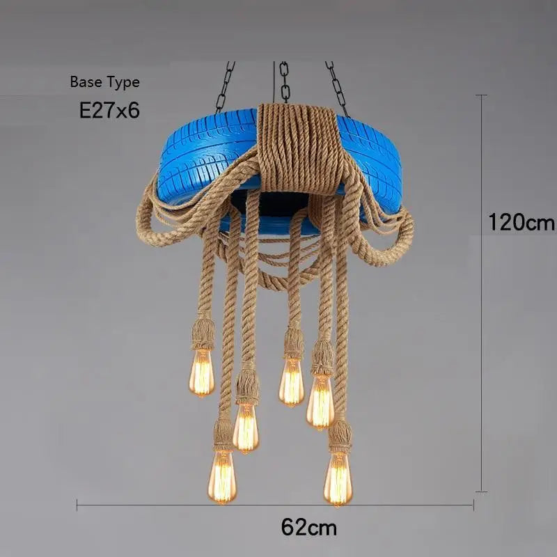 Suspension Industrielle Madeleine Brume en Corde de Chanvre — MODÈLE P / Avoir une ampoule E27 ; MODÈLE P / Sans ampoule E27