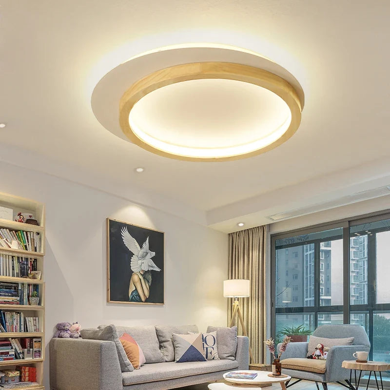 Plafonnier — LED rondes modernes nordiques en acrylique et bois