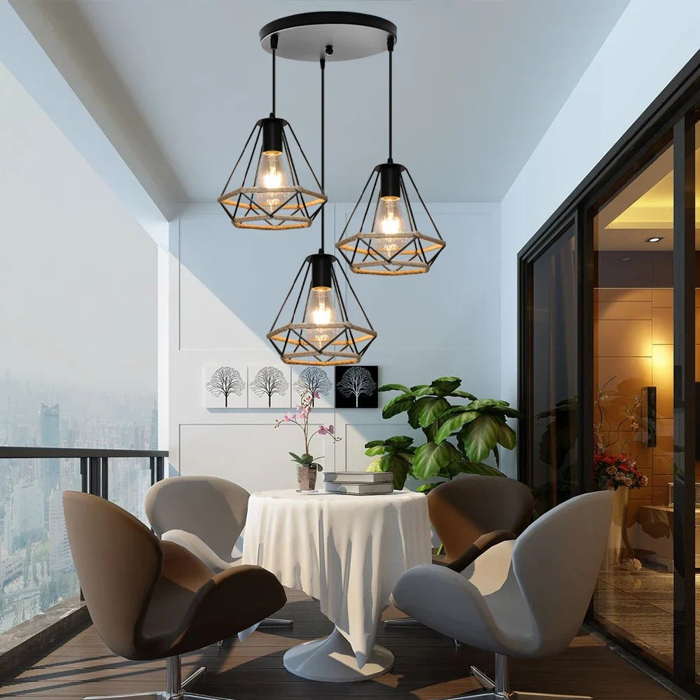 Suspension Industrielle Odette Brume en Corde de Chanvre