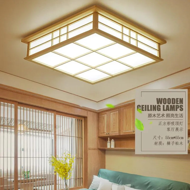 Plafonnier japonais en bois à LED pour éclairage élégant Eugène Reflet - Chaleur du Bois & Atmosphère Accueillante
