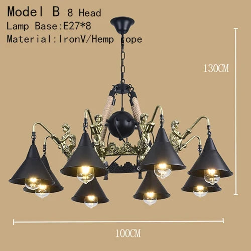 Lustre Industriel Ambroise Brume en Corde Tressée et Métal — Tête modèle B 8