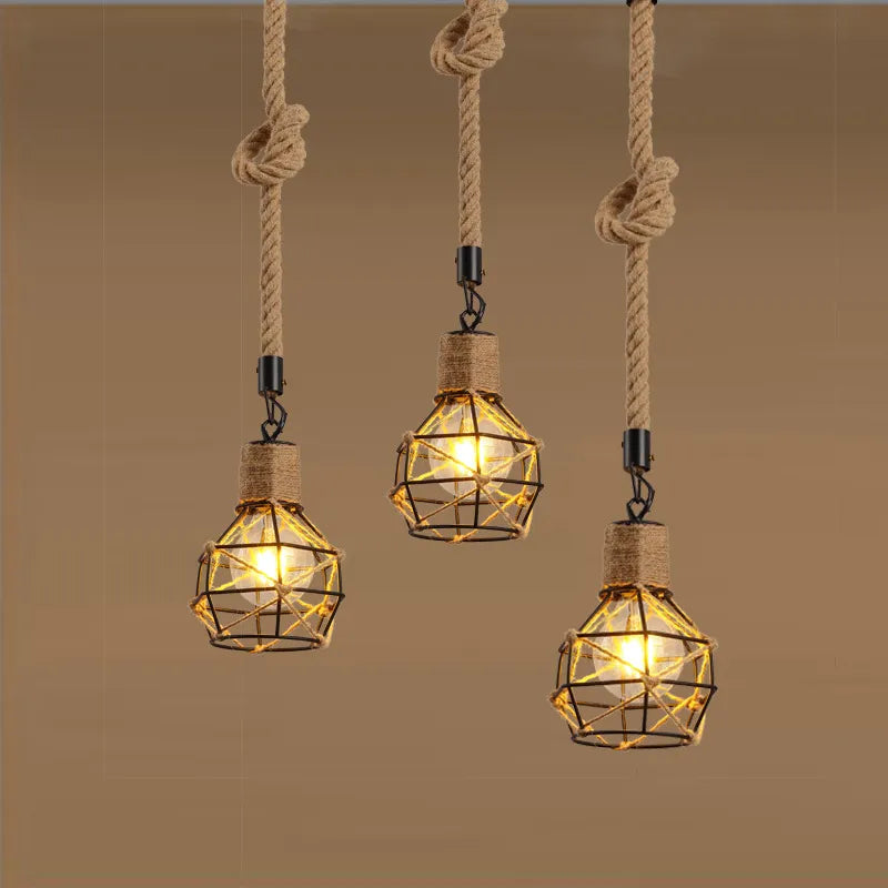 Suspension Industrielle Albane Rivage en Corde de Chanvre et Métal