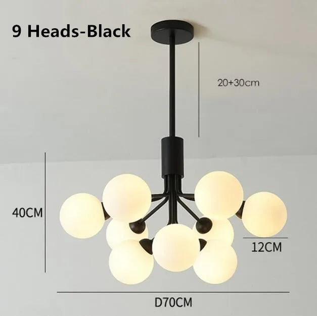 Lustre — Boule de verre nordique LED or luxe chambre cuisine lampe magique haricot Apiales lustres pour salle à manger café éclairage