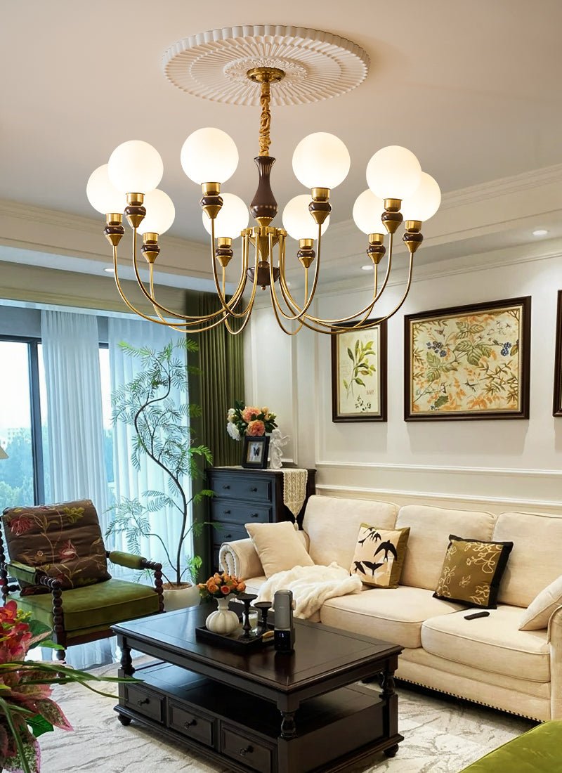 Lustra Chandelier Bras en Laiton Boules en Verre Dépoli - Neutralighting