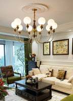 Lustra Chandelier Bras en Laiton Boules en Verre Dépoli - Neutralighting