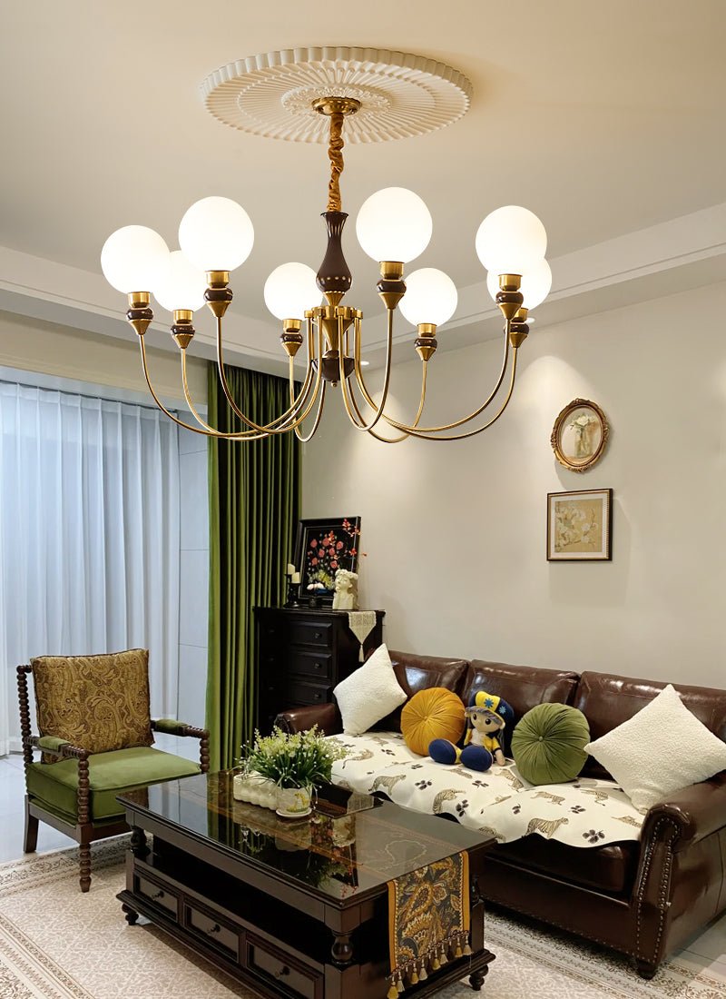 Lustra Chandelier Bras en Laiton Boules en Verre Dépoli - Neutralighting