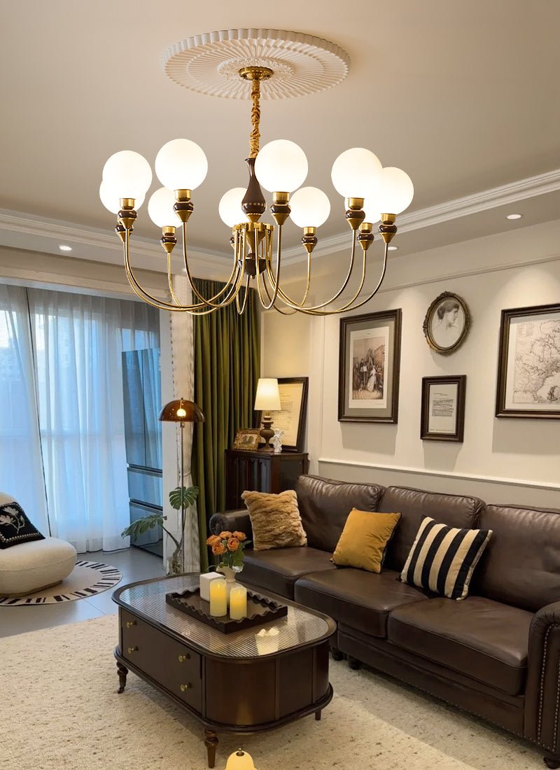 Lustra Chandelier Bras en Laiton Boules en Verre Dépoli - Neutralighting