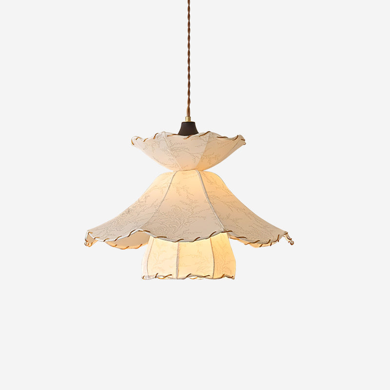 Lampe Suspension Abat-jour en Tissu Superposé à Bords Scallop Bois Minimaliste - Neutralighting