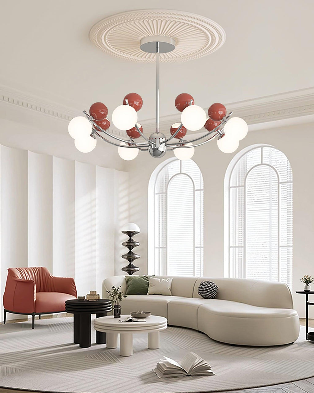 Helio Lustre Chrome Disposition d'Orbes Rouges - Neutralighting