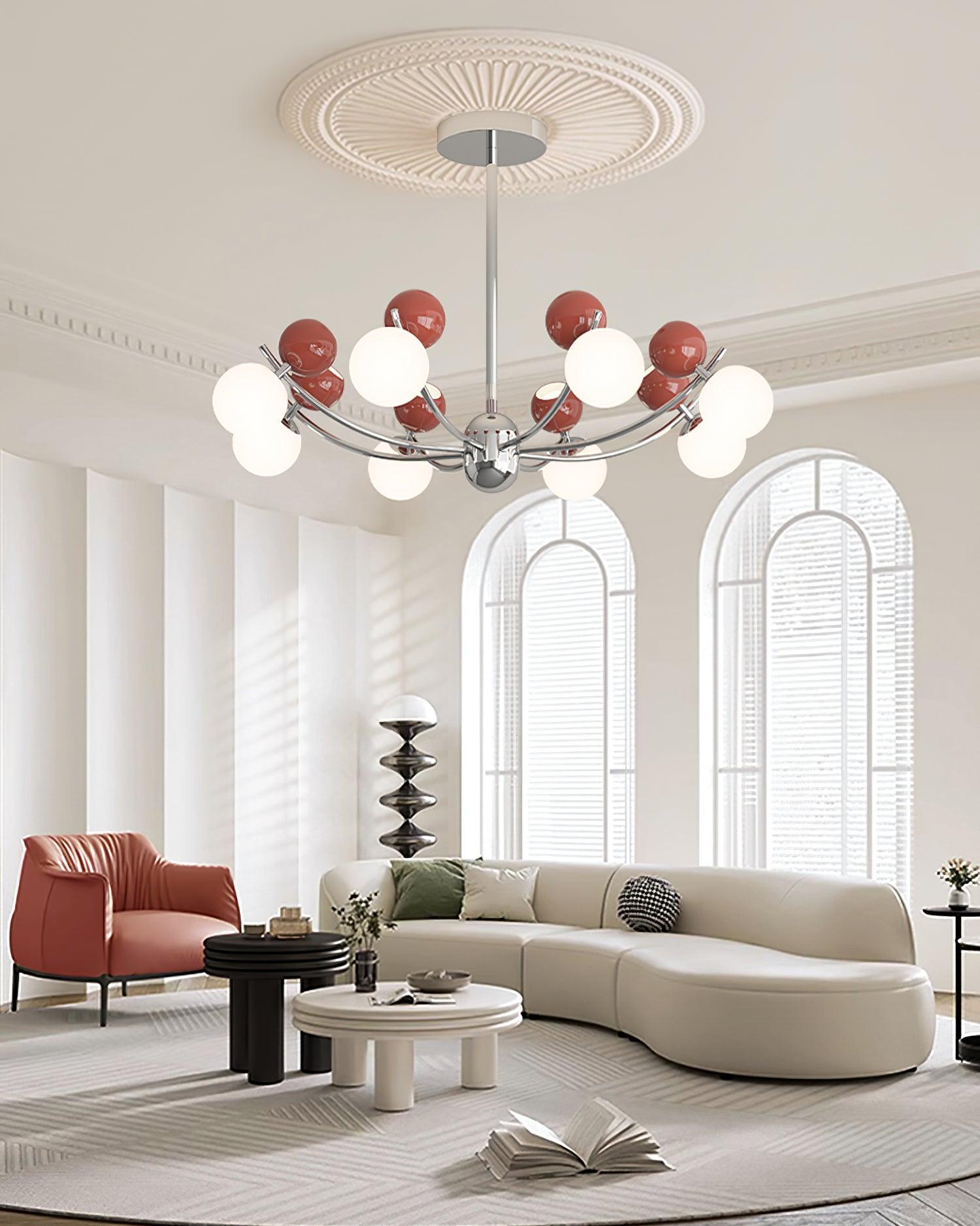 Helio Lustre Chrome Disposition d'Orbes Rouges - Neutralighting