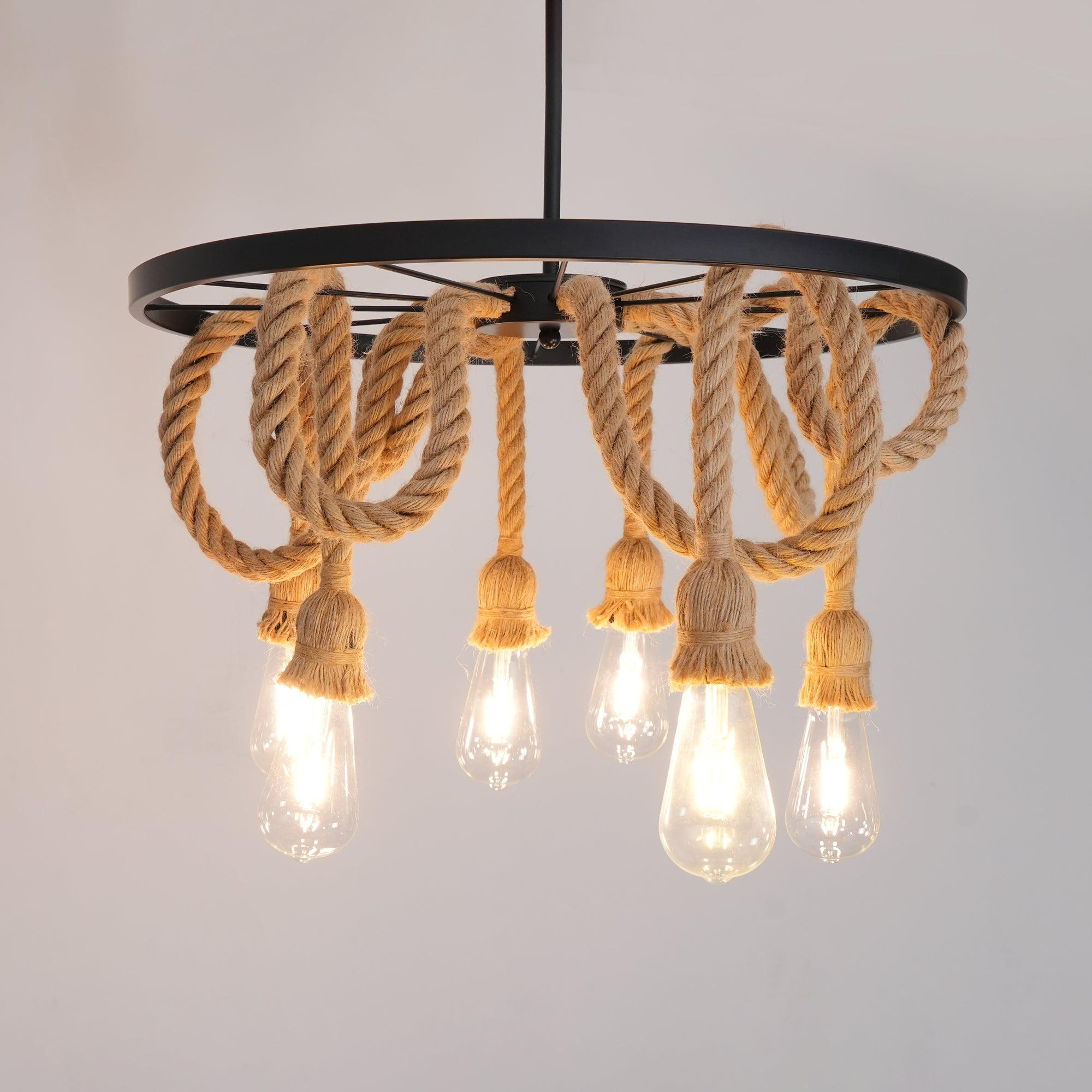 Lustra Chandelier Corde de Chanvre Industriel Six Têtes - Neutralighting