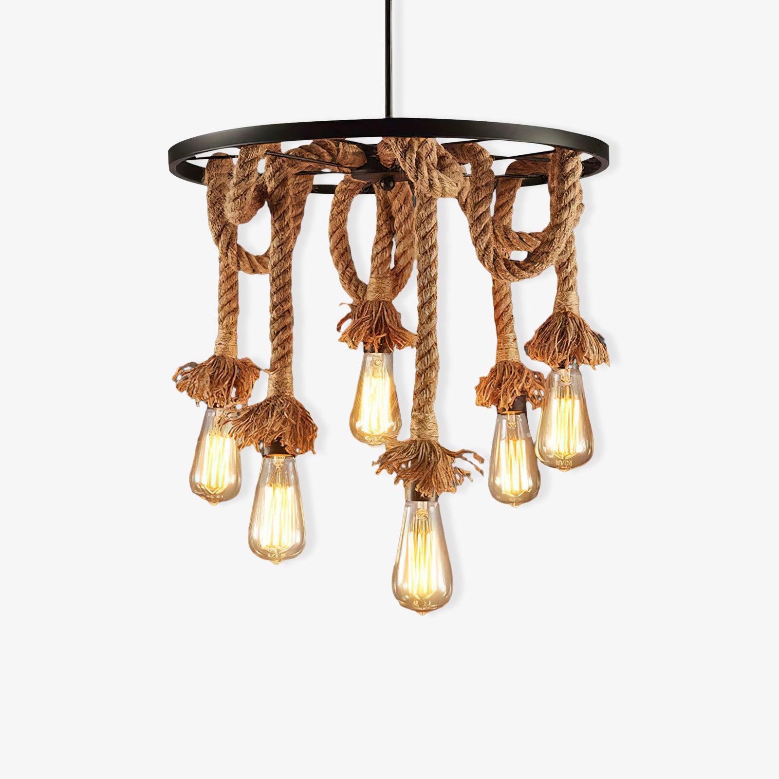 Lustra Chandelier Corde de Chanvre Industriel Six Têtes - Neutralighting
