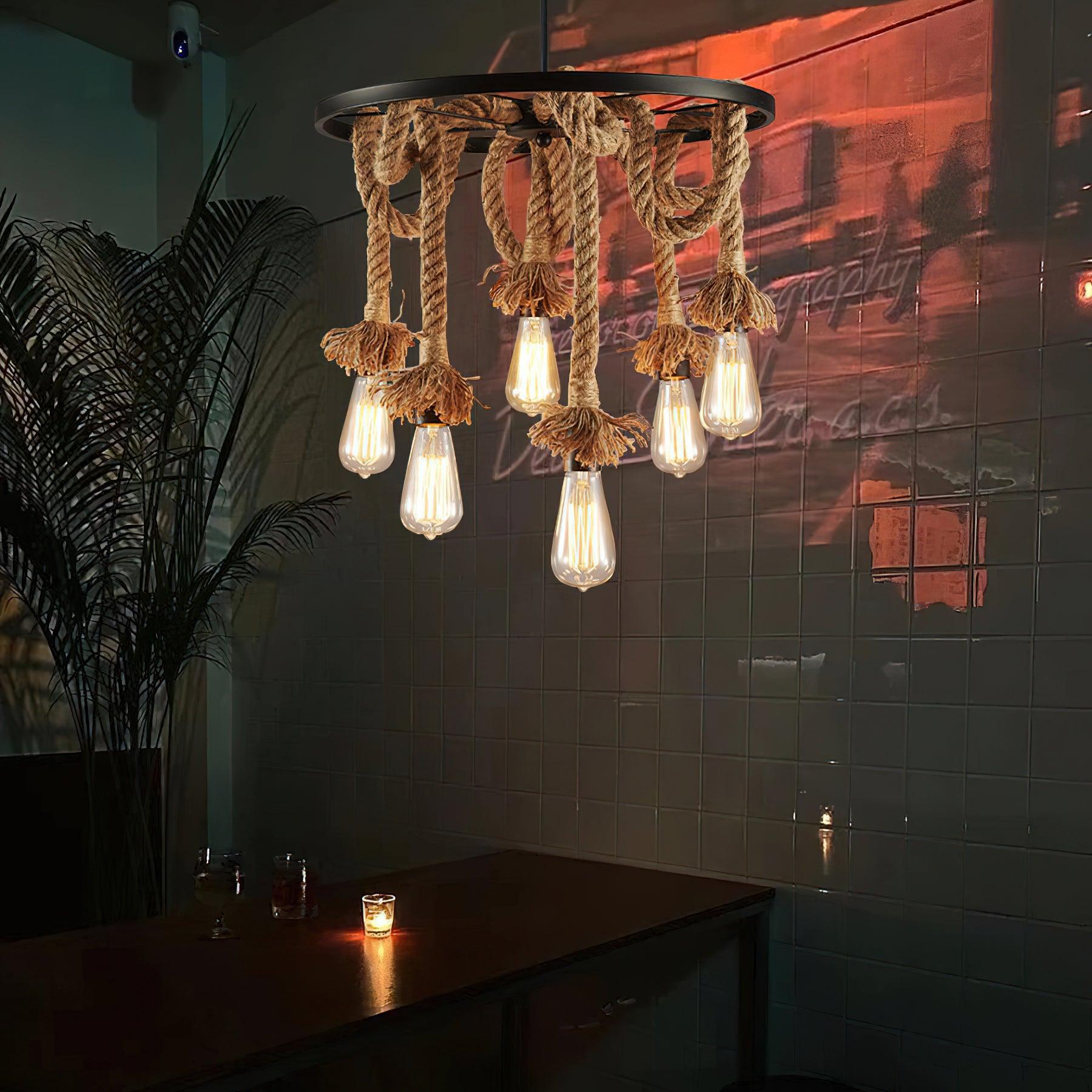 Lustra Chandelier Corde de Chanvre Industriel Six Têtes - Neutralighting