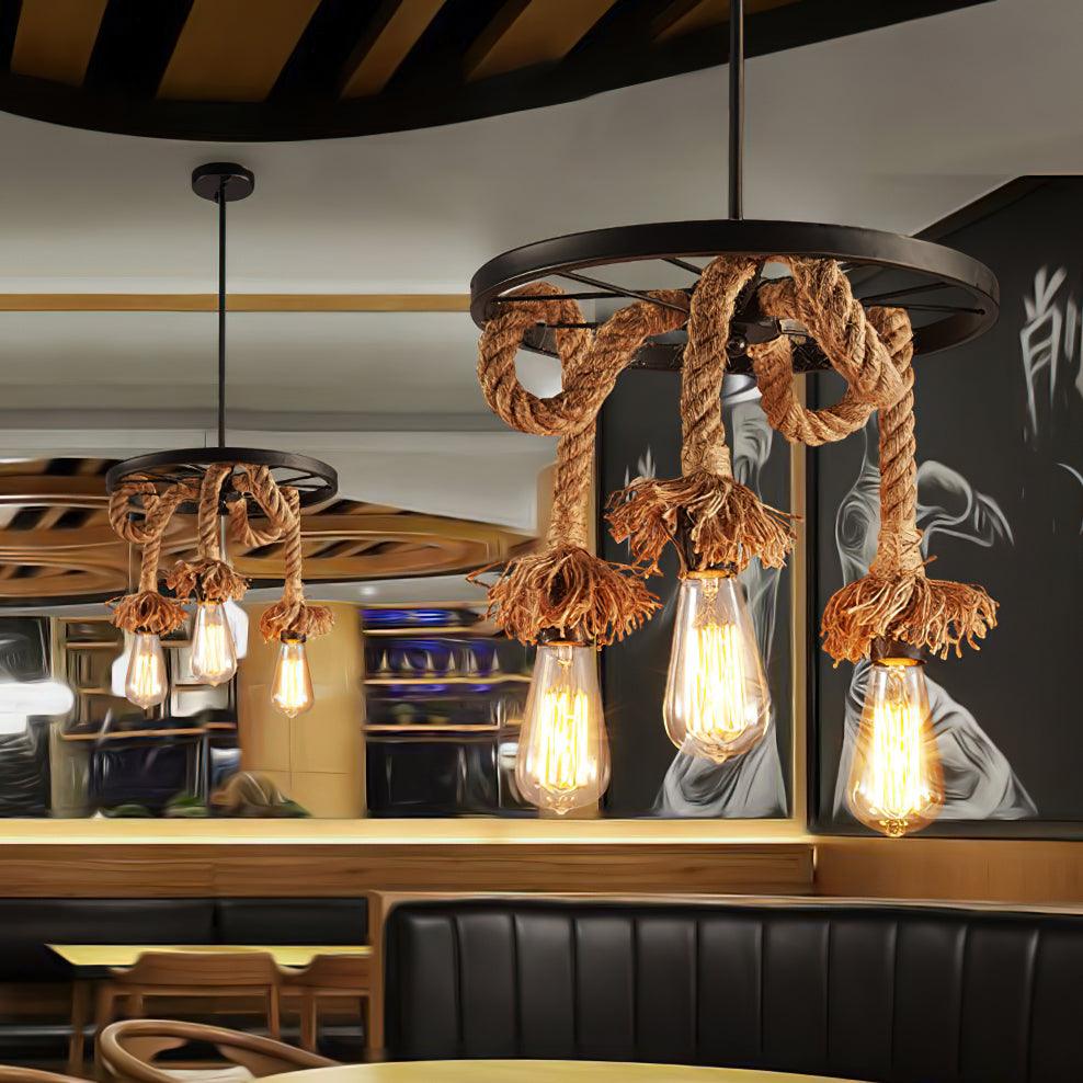 Lustra Chandelier Corde de Chanvre Industriel Six Têtes - Neutralighting