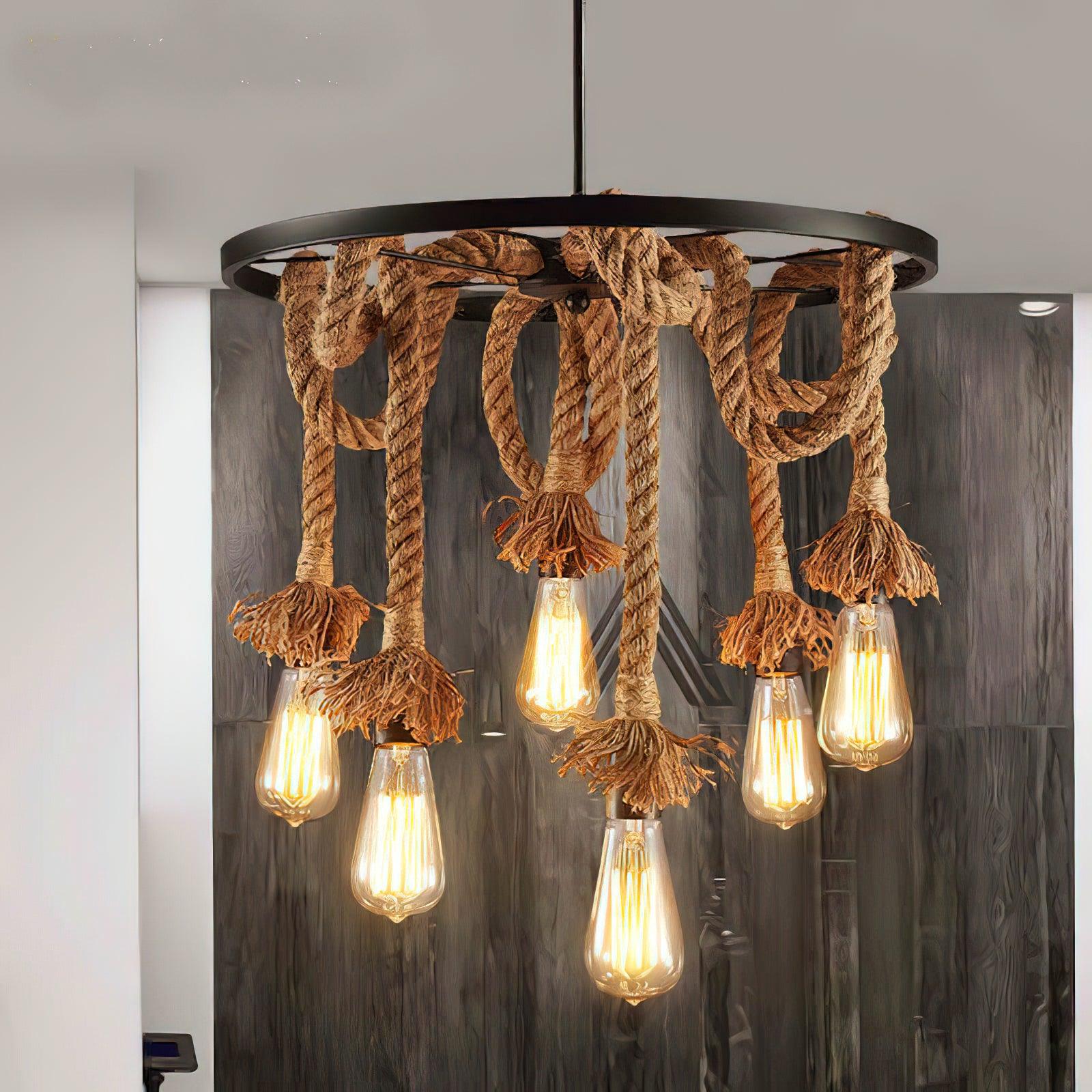 Lustra Chandelier Corde de Chanvre Industriel Six Têtes - Neutralighting