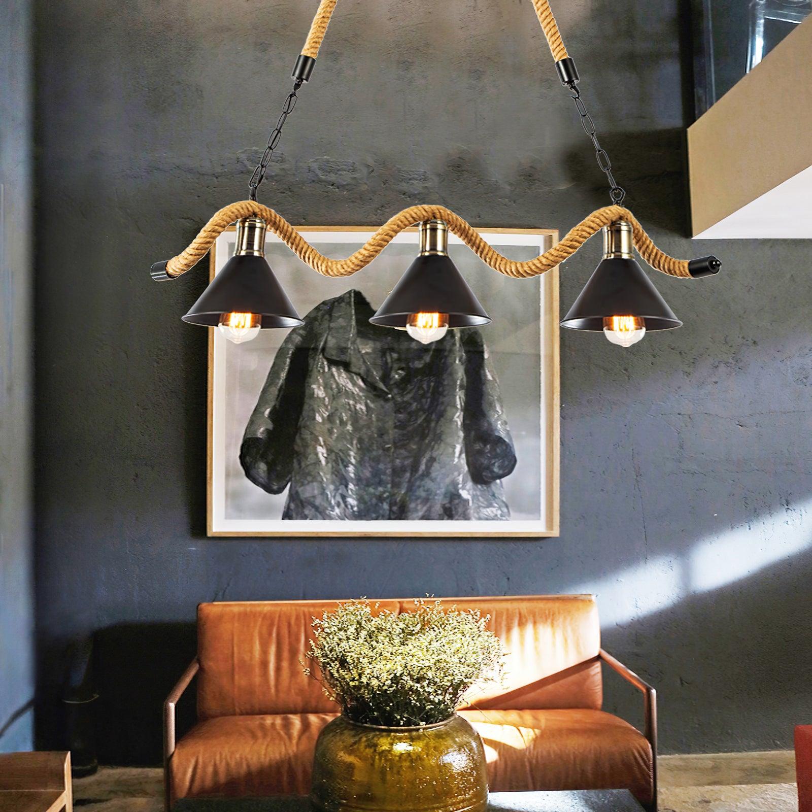 Lustra Suspension Industrielle Vague en Corde de Chanvre - Neutralighting