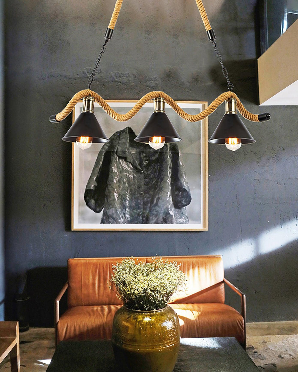 Lustra Suspension Industrielle Vague en Corde de Chanvre - Neutralighting