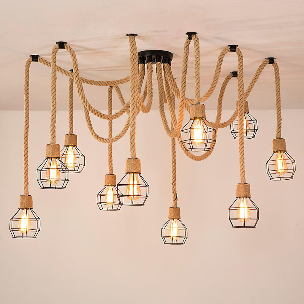 Lustra Chandelier Corde de Chanvre Industriel Rétro - Neutralighting