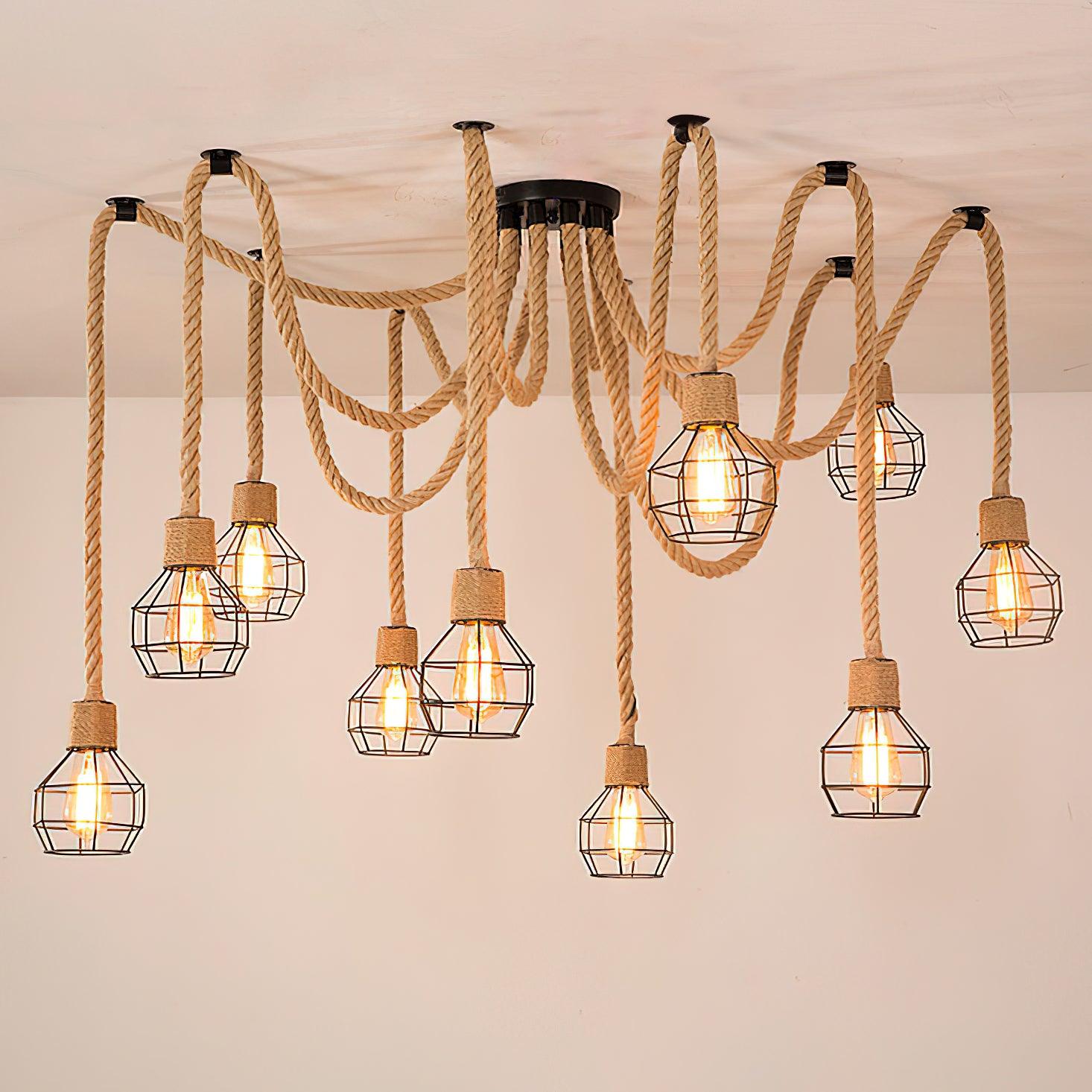 Lustra Chandelier Corde de Chanvre Industriel Rétro - Neutralighting