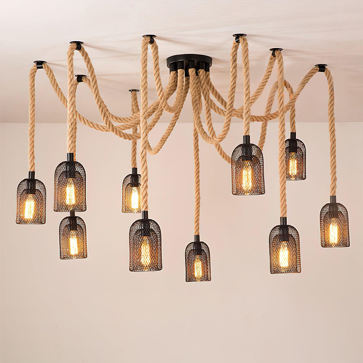 Lustra Chandelier Corde de Chanvre Industriel Rétro - Neutralighting
