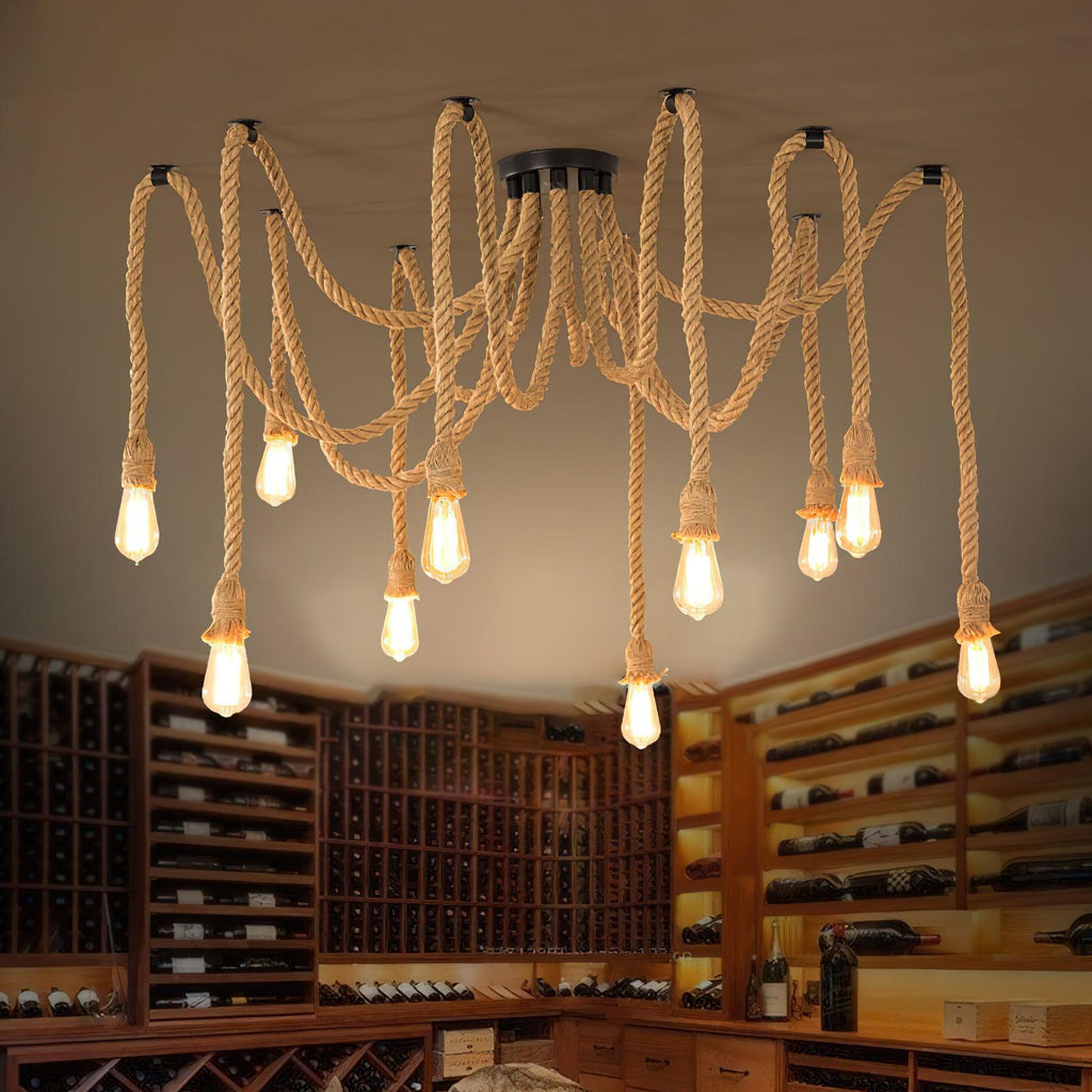 Lustra Chandelier Corde de Chanvre Industriel Rétro - Neutralighting