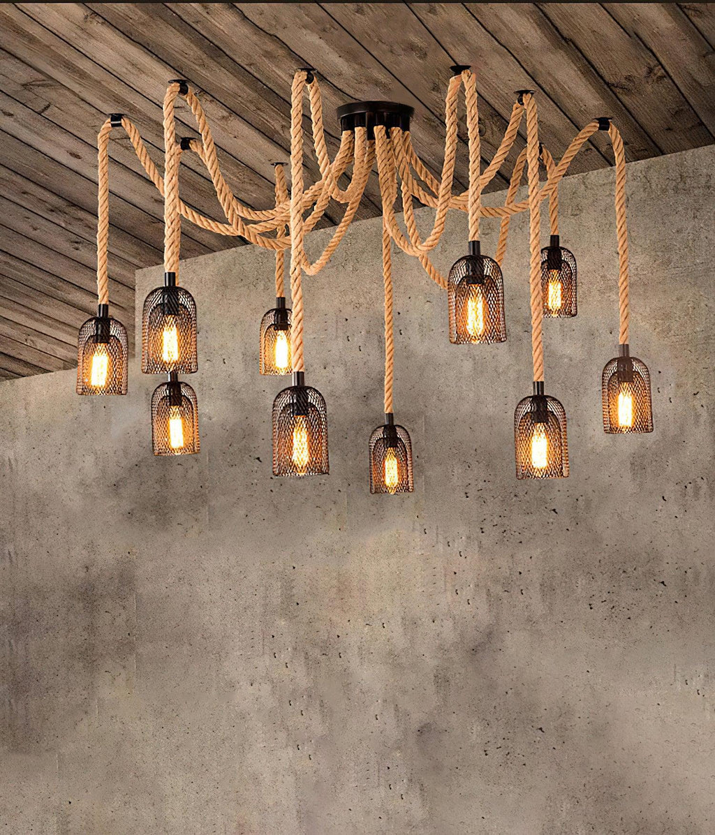Lustra Chandelier Corde de Chanvre Industriel Rétro - Neutralighting