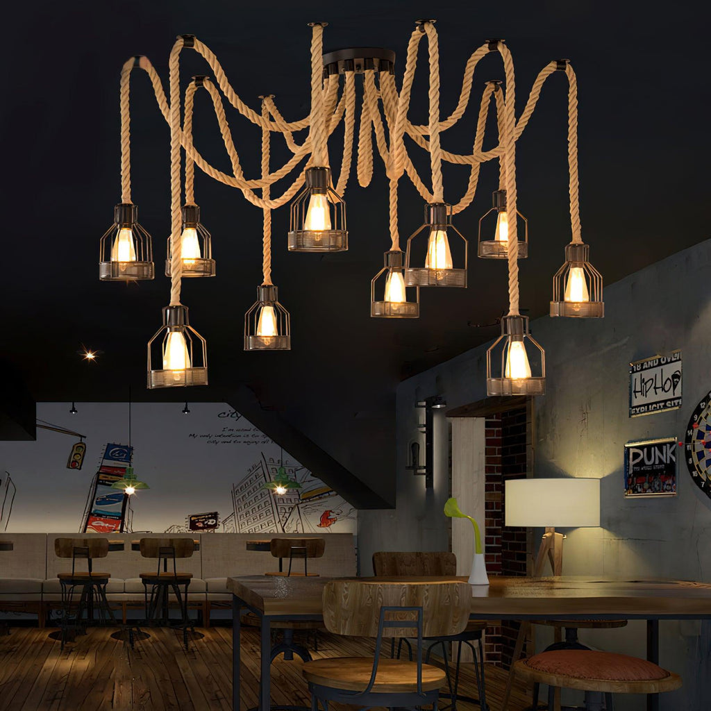 Lustra Chandelier Corde de Chanvre Industriel Rétro - Neutralighting
