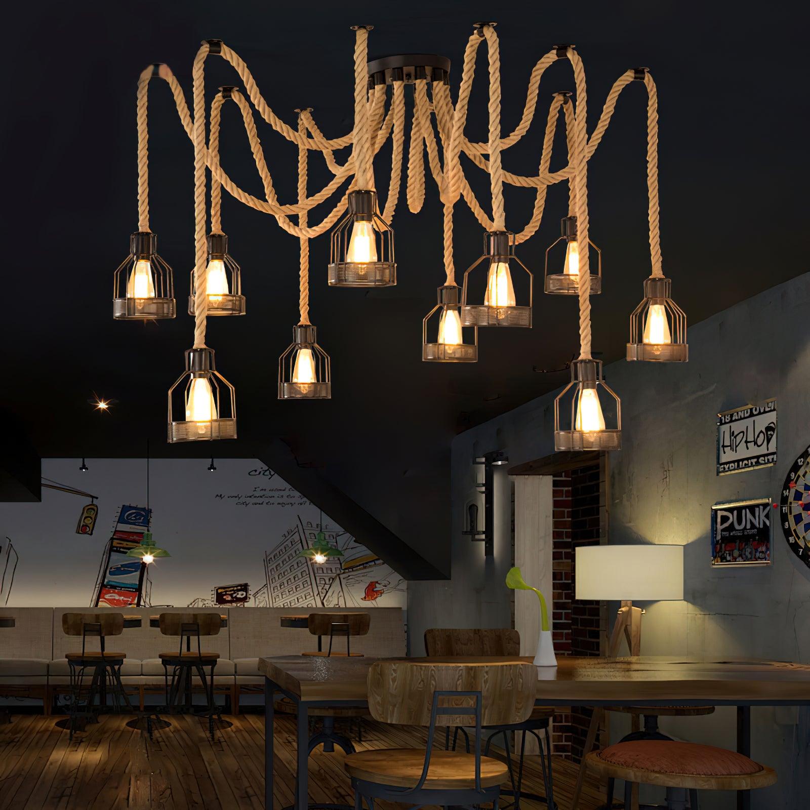 Lustra Chandelier Corde de Chanvre Industriel Rétro - Neutralighting