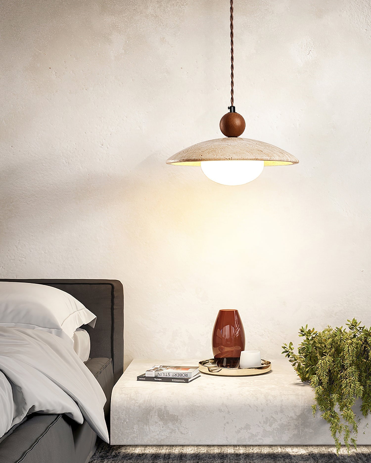 Travaro Lampe Pendante Travertin Accents Bois - Neutralighting