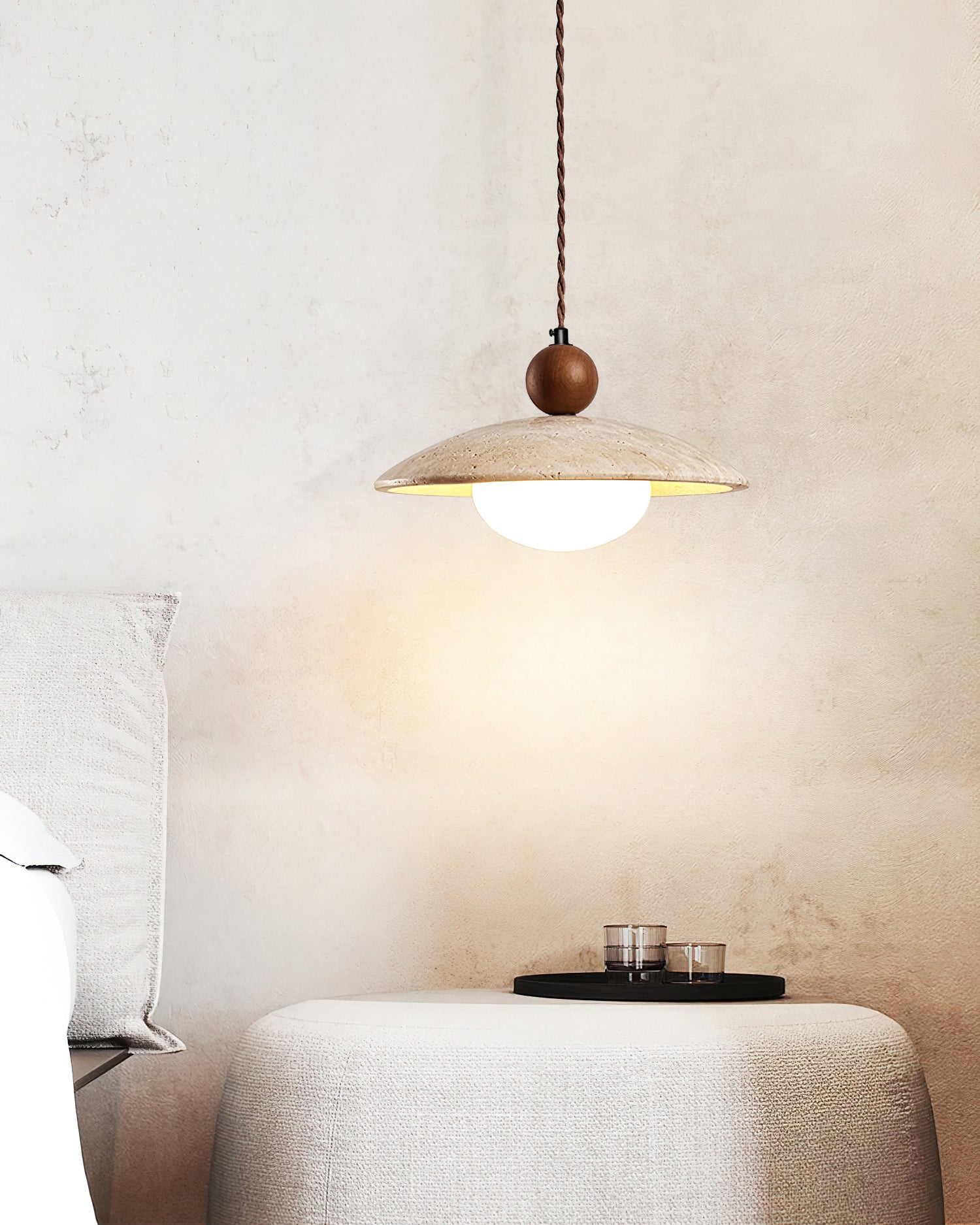 Travaro Lampe Pendante Travertin Accents Bois - Neutralighting