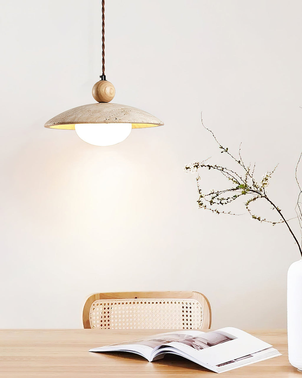 Travaro Lampe Pendante Travertin Accents Bois - Neutralighting