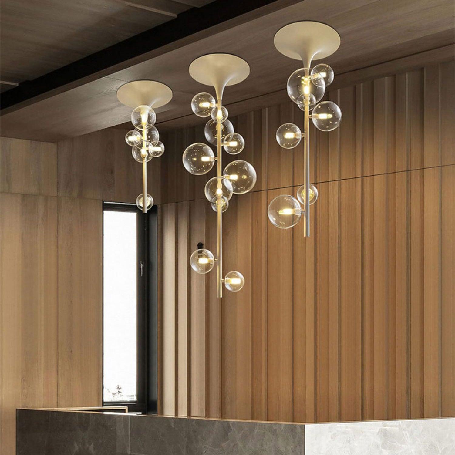 Lustra Suspension Laiton Verre Cascade pour Hallway - Neutralighting