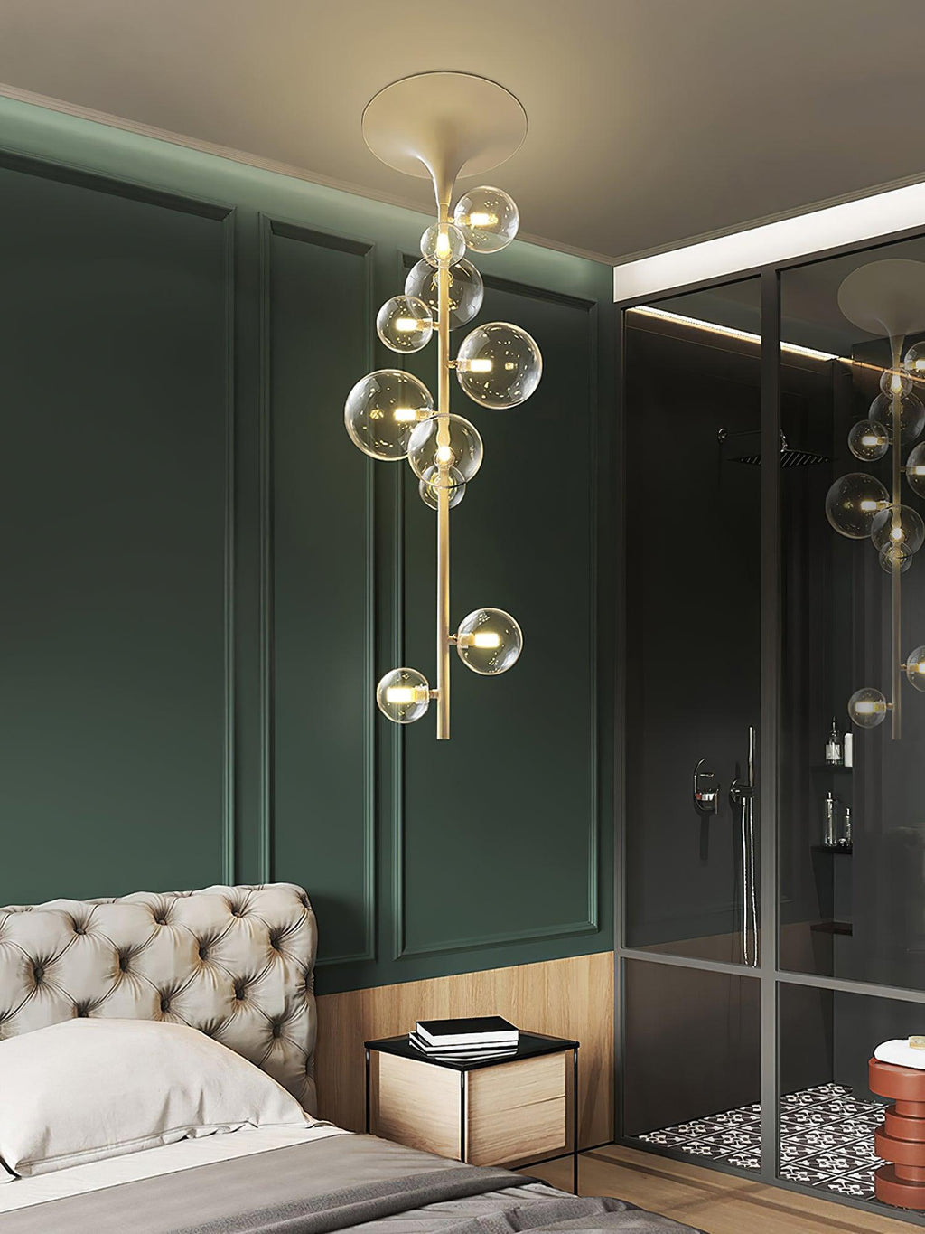 Lustra Suspension Laiton Verre Cascade pour Hallway - Neutralighting