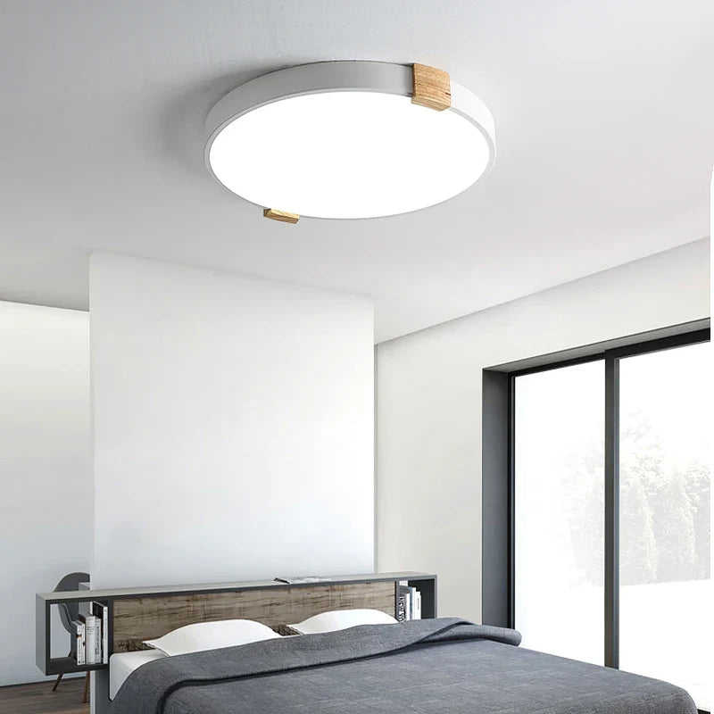 Plafonnier — LED rond nordique en fer et bois décoratif créatif