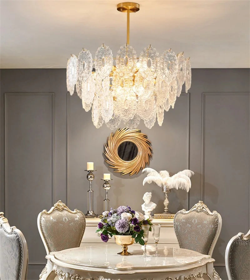 Lustre — Rond en cristal doré design moderne à LED