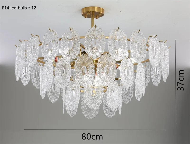 Lustre — Rond en cristal doré design moderne à LED