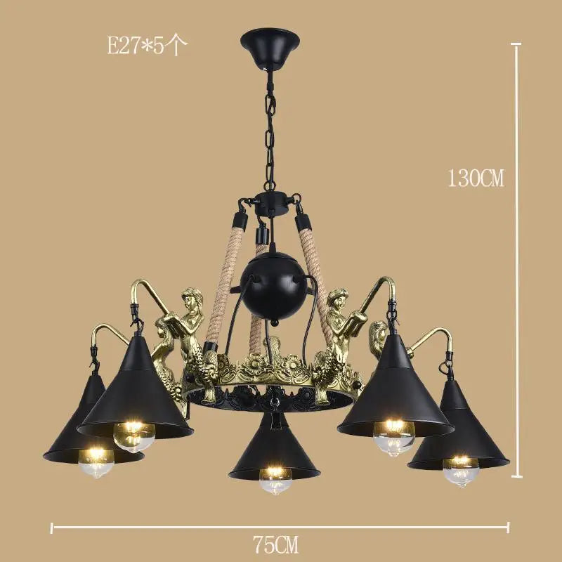 Lustre — Style industriel en ferronnerie et corde de chanvre
