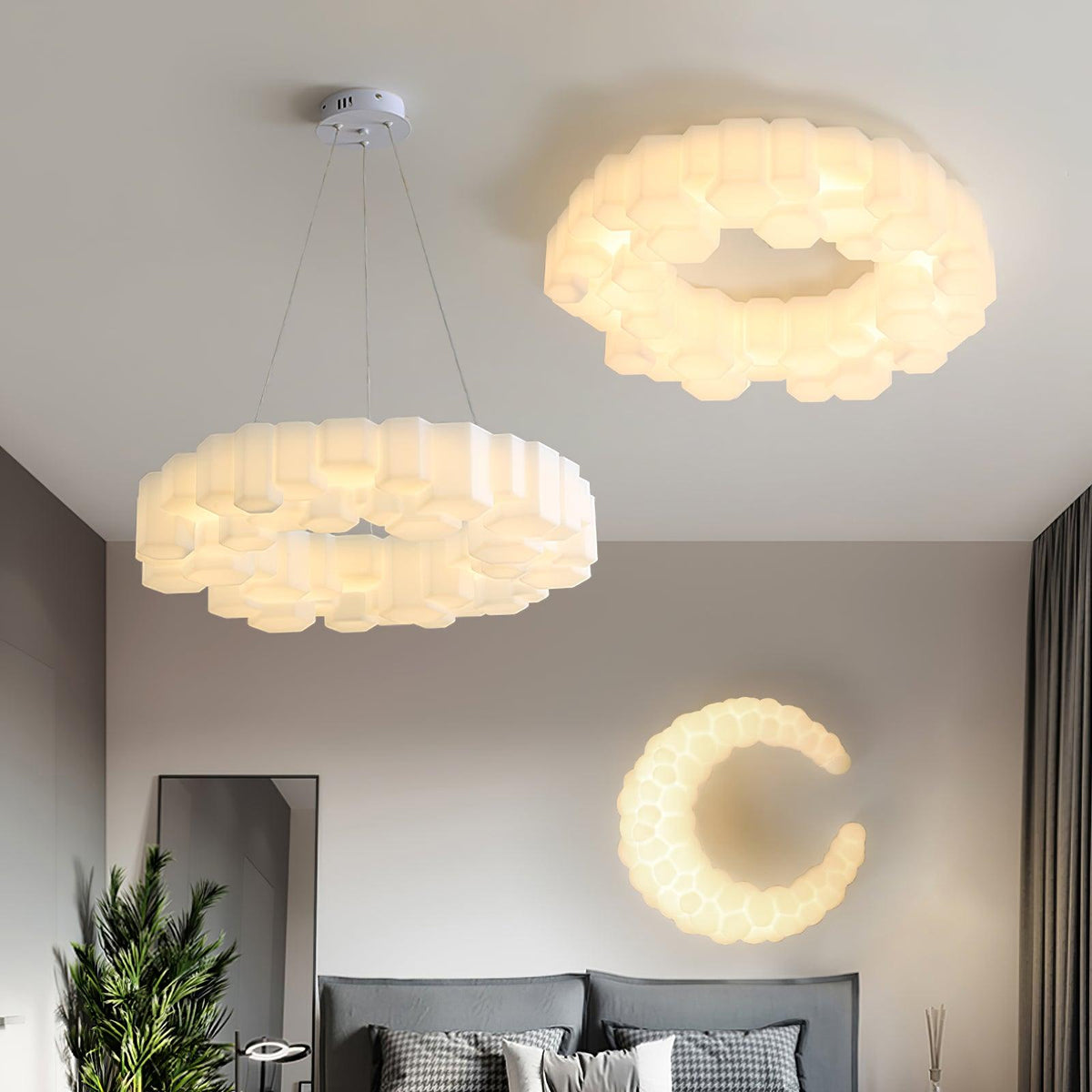 Lustra Chandelier Rayon de Miel Polycarbonate Blanc Brillant - Neutralighting