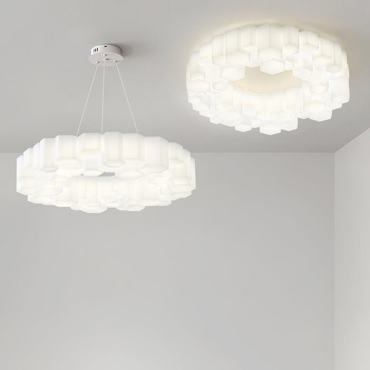 Lustra Chandelier Rayon de Miel Polycarbonate Blanc Brillant - Neutralighting