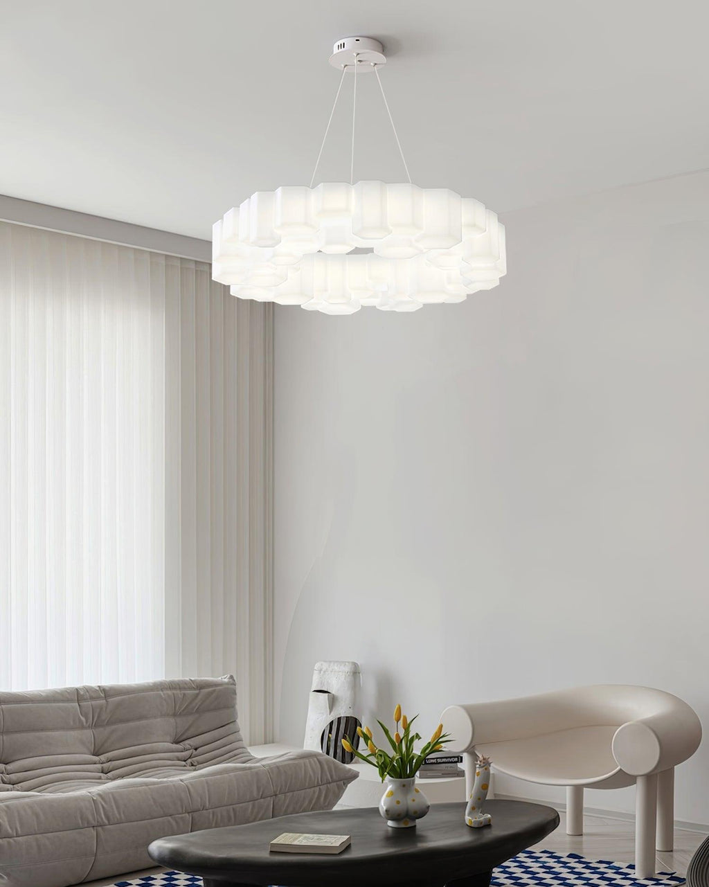 Lustra Chandelier Rayon de Miel Polycarbonate Blanc Brillant - Neutralighting