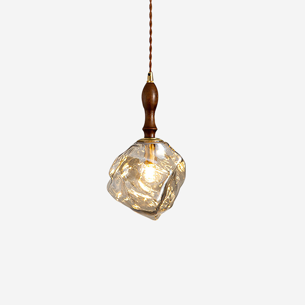 Virelli Lampe Pendante Bois de Noyer Abat-jour Cube en Verre Sculptural Chic - Neutralighting