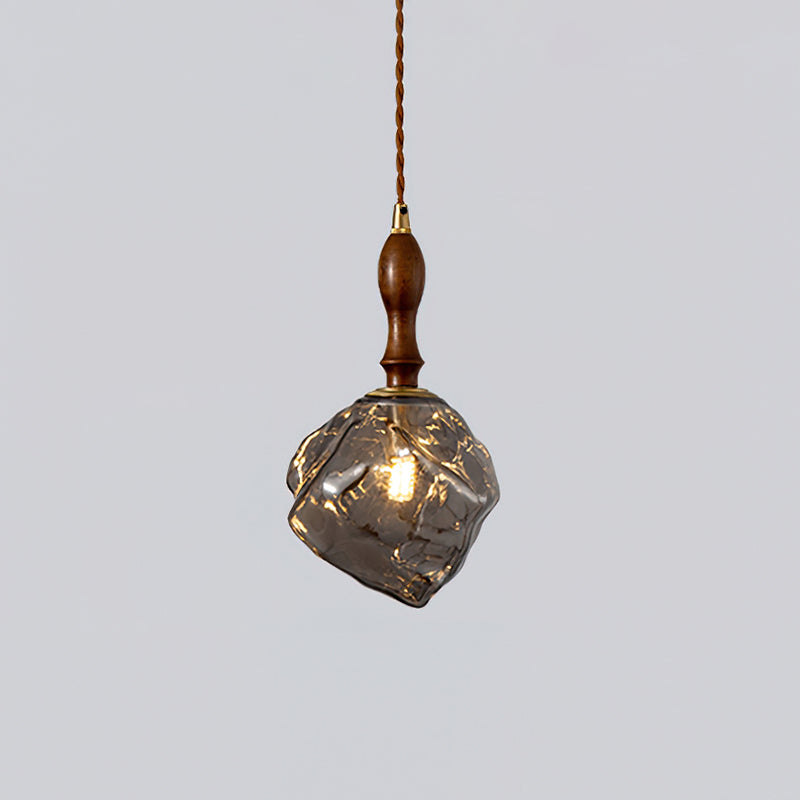 Virelli Lampe Pendante Bois de Noyer Abat-jour Cube en Verre Sculptural Chic - Neutralighting