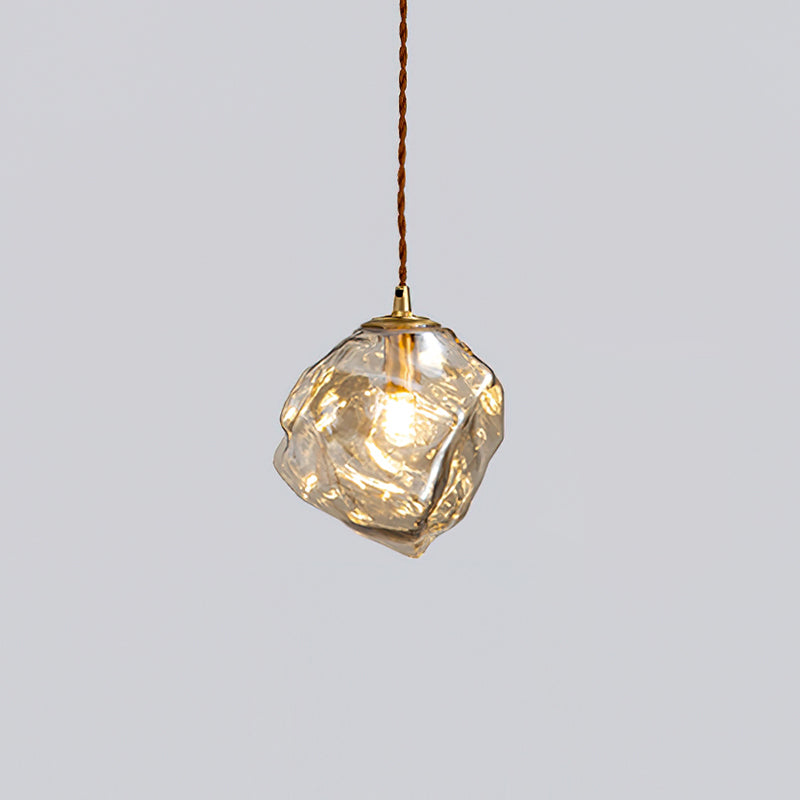 Virelli Lampe Pendante Bois de Noyer Abat-jour Cube en Verre Sculptural Chic - Neutralighting