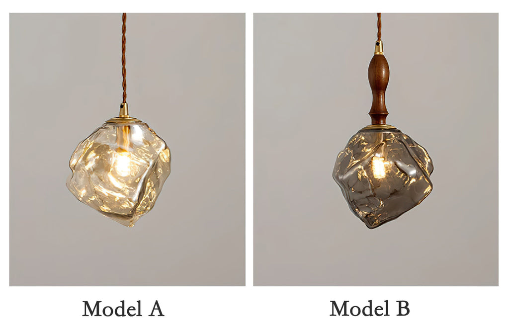 Virelli Lampe Pendante Bois de Noyer Abat-jour Cube en Verre Sculptural Chic - Neutralighting
