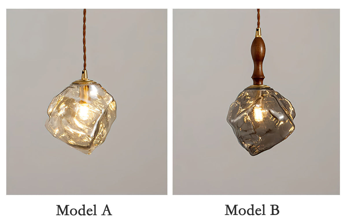 Virelli Lampe Pendante Bois de Noyer Abat-jour Cube en Verre Sculptural Chic - Neutralighting